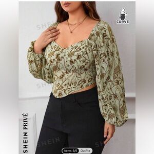Floral Print Sweetheart Blouse